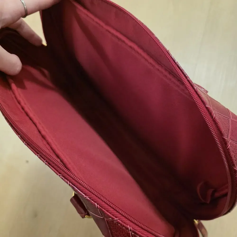 Estee Lauder‎ Red Leather Quilted Rectangular Classic Makeup Cosmetics Bag